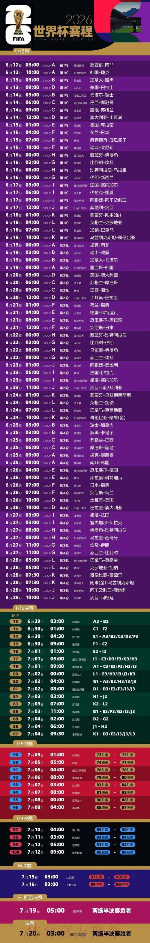 2026世界杯完整赛程最新实时赛程官网入口 2026世界杯完整赛程最新实时赛程官网入口